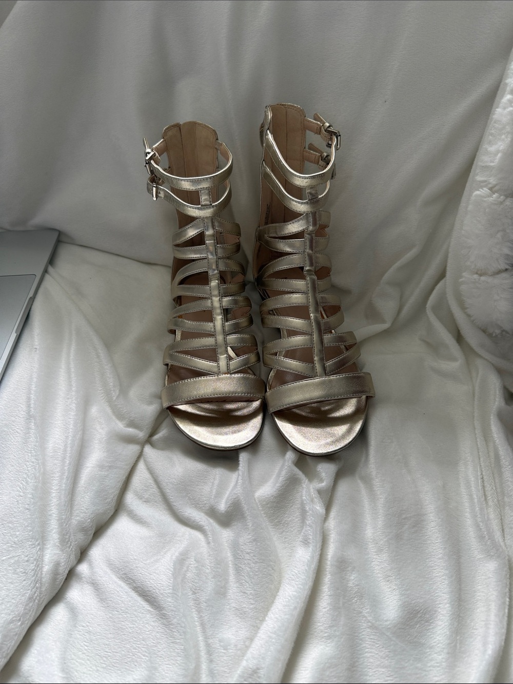 Nine West Strappy Metallic Gold Gladiator Sandals Vegan